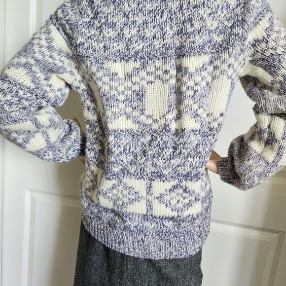 Gap Chunky Sweater Cream Purple Size 4 Fair Isle Wool Blend - Picture 3 of 11